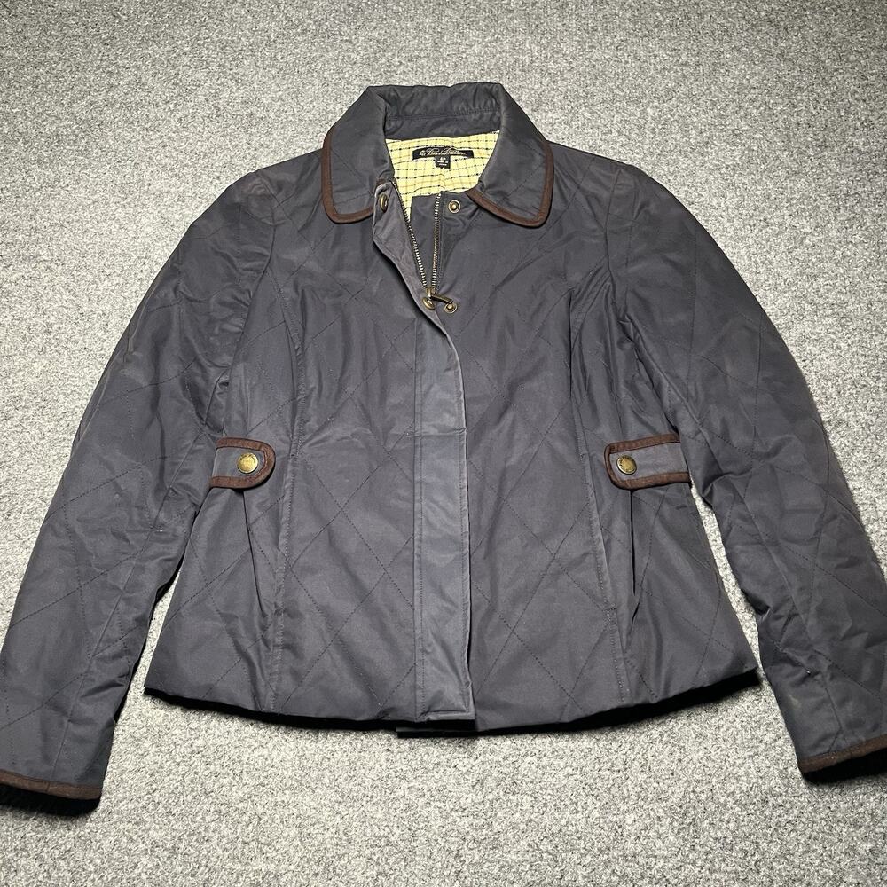 Brooks Brothers Jacket Womens 4P Petite Blue Quilted Barn Coat Plaid Wool Lined